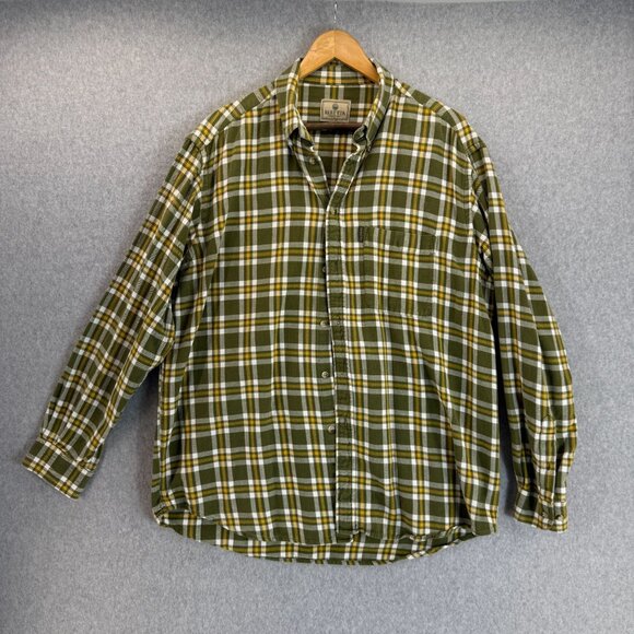 Beretta Mens Collared Button-Up Shirt Green Yellow Plaid Long Sleeve Size L / XL - Picture 1 of 11